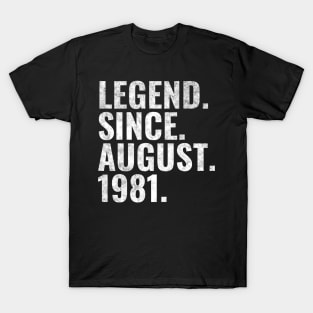 Legend since August 1981 Birthday Shirt Happy Birthday Shirts T-Shirt